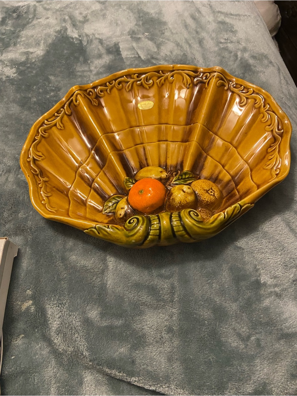 Golden Ceramic Decorative Serving Bowl with Fruit Motif